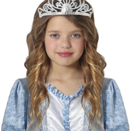 Tiara d'argento per bambina con diamanti blu