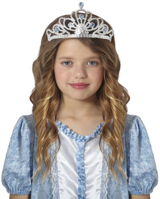 Tiara d'argento per bambina con diamanti blu