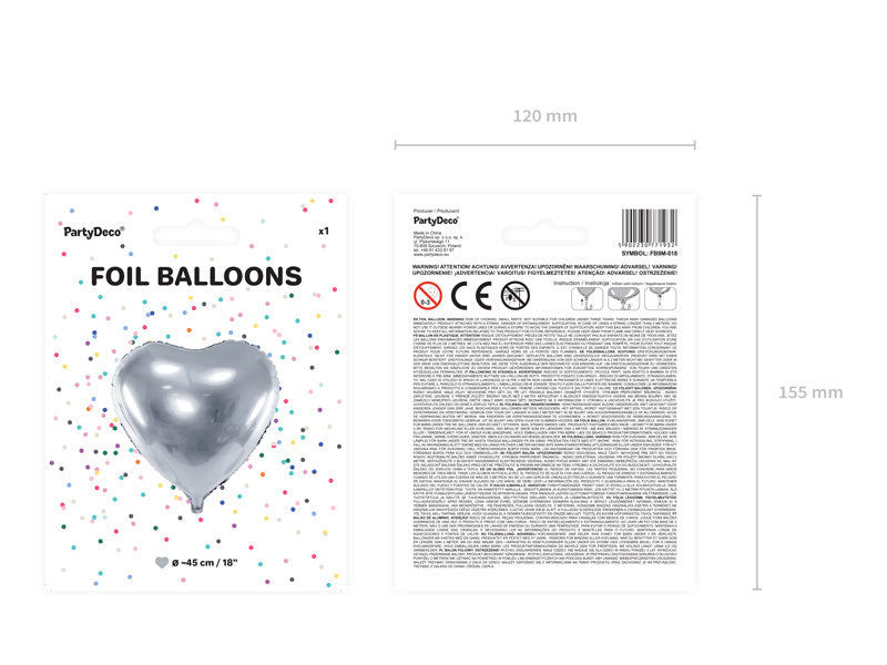 Palloncino ad elio Cuore Argento Vuoto 45cm