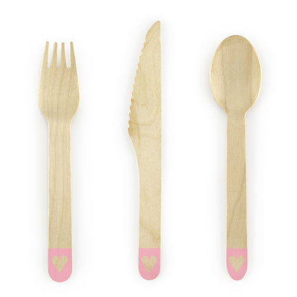 Posate di legno rosa 16cm 18 pezzi