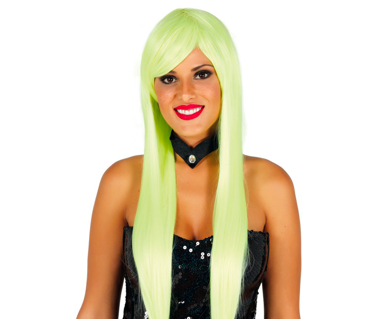 Parrucca verde neon capelli lunghi