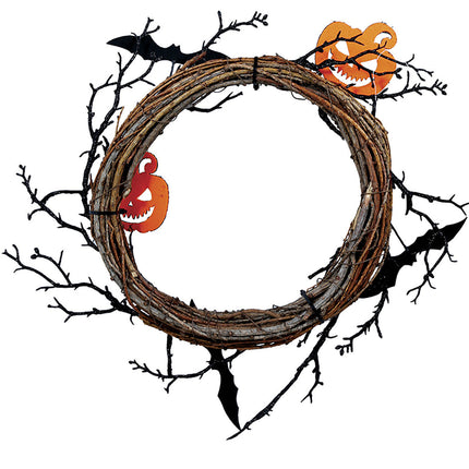 Corona di Halloween con zucche e pipistrelli 30 cm
