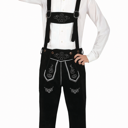 Pantaloni in pelle lunghi neri con bretelle regolabili