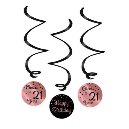 Decorazione da appendere 21 anni Buon Compleanno Nero Rosa 17cm 3 pezzi