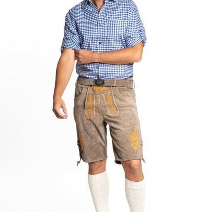 Lederhose in pelle corta arancione e cintura