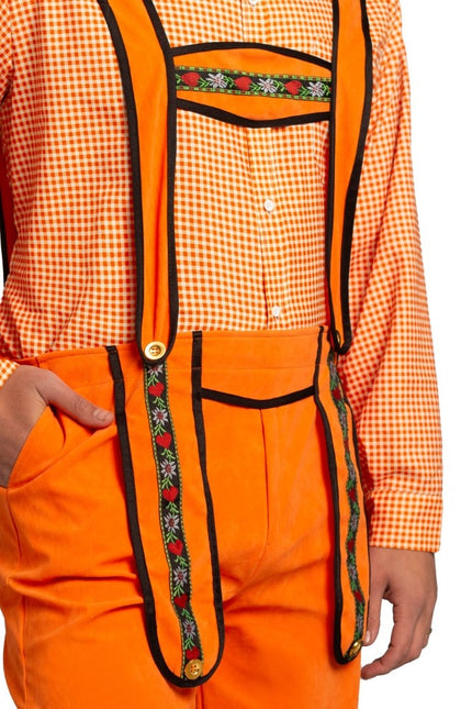 Lederhosen arancione da uomo Johann Lang