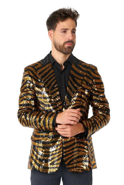 Blazer da uomo in paillet con tigre nera e oro <tc>OppoSuits</tc>