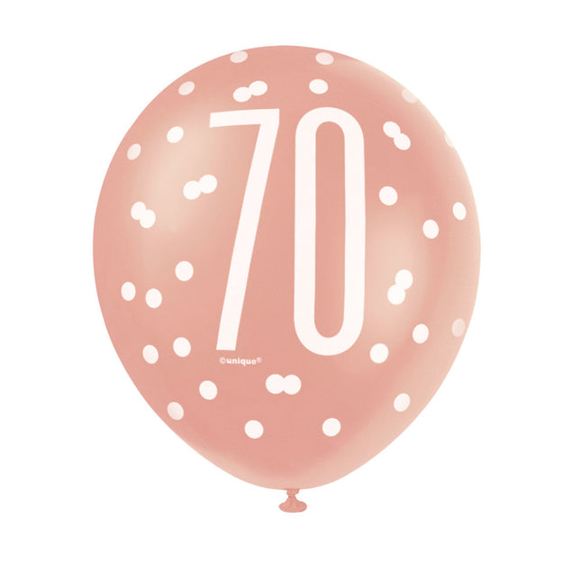 Palloncini 70 anni oro rosa 30 cm 6 pezzi