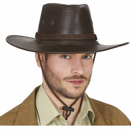 Cappello da cowboy marrone in pelle
