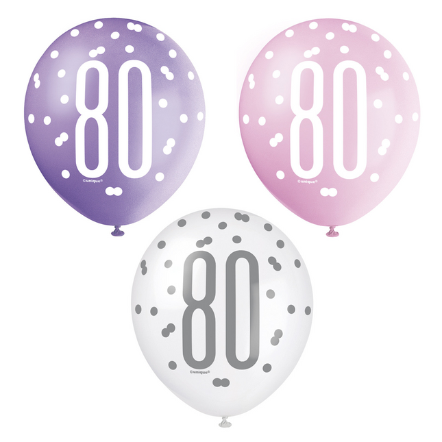 Palloncini 80 anni a pois 30cm 6pz