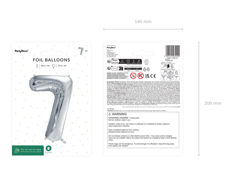 Palloncino a 7 anni Silver vuoto 72 cm