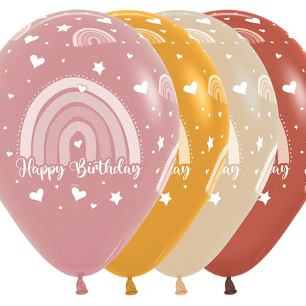 Palloncini Happy Birthday Boho Rainbow Mix 30cm 25pz