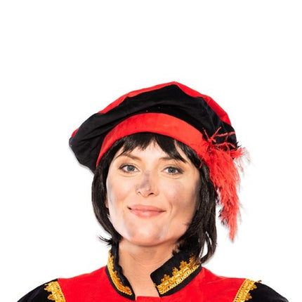 Velluto Pietenbaret con piuma rosso/nero