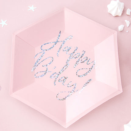 Piatti Buon Compleanno Rosa Chiaro 20cm 6pz