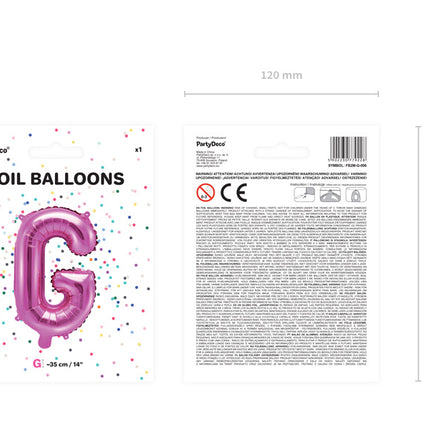 Palloncino in foil Lettera G Rosa Vuoto 35cm