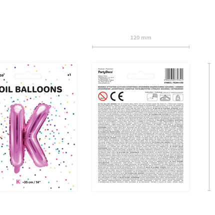 Palloncino in foil Lettera K Rosa Vuoto 35cm