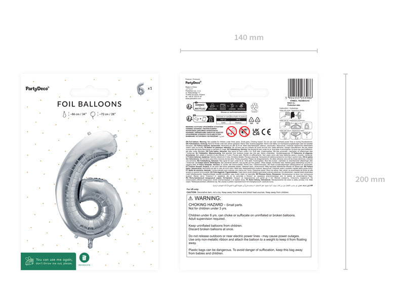 Palloncino a 6 anni Silver vuoto 72 cm
