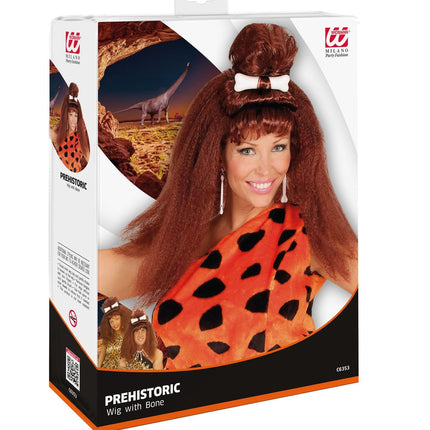 Uomo delle caverne con parrucca marrone