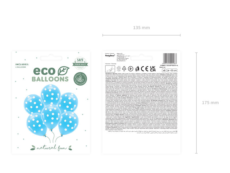 Palloncini azzurri a pois bianchi 33 cm 6 pezzi