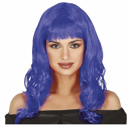 Parrucca blu capelli lunghi ricci