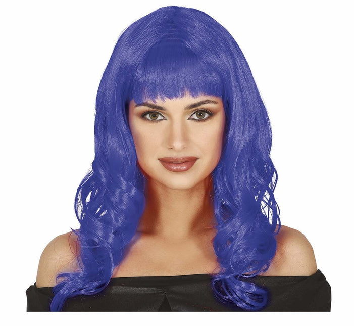 Parrucca blu capelli lunghi ricci