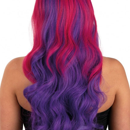 Parrucca Selena lunga con riccioli rosa e viola