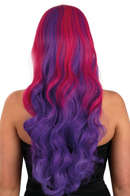 Parrucca Selena lunga con riccioli rosa e viola