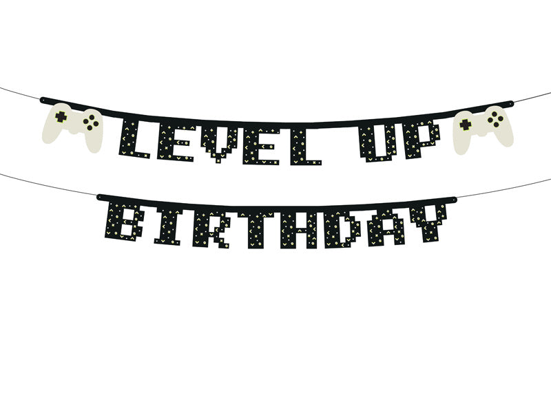 Striscione per feste di gioco Level Up Birthday 2,5 m