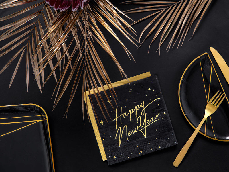Tovaglioli Happy New Year Nero 33cm 20pz
