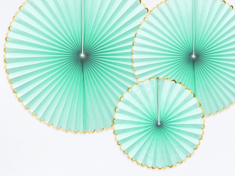 Ventagli di carta verde menta oro Set 23-40cm 3 pezzi