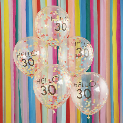 Palloncini trasparenti con coriandoli 30 anni 30cm 5pz