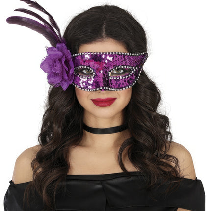 Maschera occhi veneziana con paillettes viola