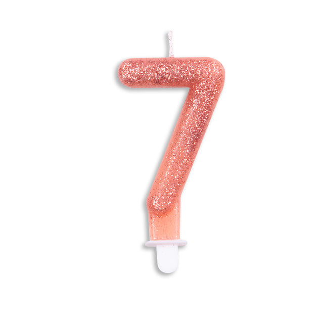 Candela 7 Anni Oro Rosa Glitter 7cm