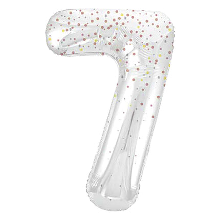 Palloncino figura 7 anni a pois bianchi 86 cm