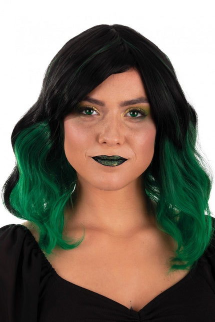 Parrucca Alicia mezza lunga con onde dal nero al verde