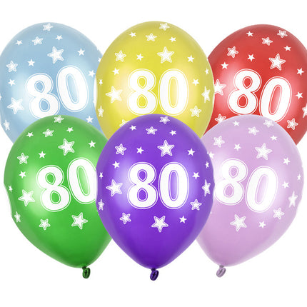 Palloncini 80 anni colorati metallizzati 30cm 6pz