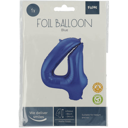 Palloncino Foil Figura 4 Blu Opaco XL 86cm vuoto