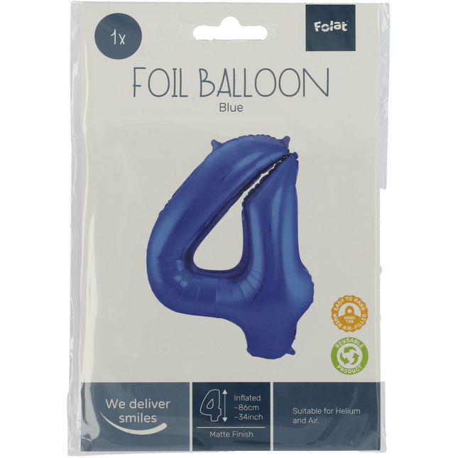 Palloncino Foil Figura 4 Blu Opaco XL 86cm vuoto