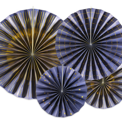 Ventagli di carta blu Set 23-40cm 4 pezzi