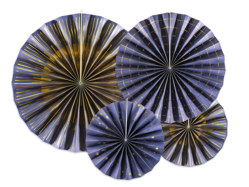 Ventagli di carta blu Set 23-40cm 4 pezzi