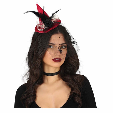 Cappello da strega con cerchietto rosso per Halloween