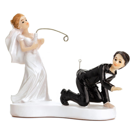Cake topper matrimonio coppia divertente canna da pesca 13cm