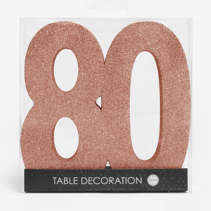 Figura di decorazione da tavolo oro rosa 80 glitter 20,5 cm