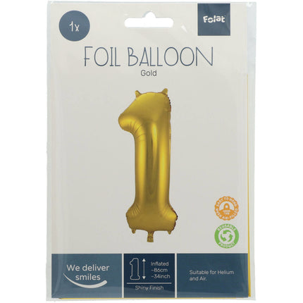 Palloncino Foil Figura 1 Oro Metallizzato XL 86cm vuoto