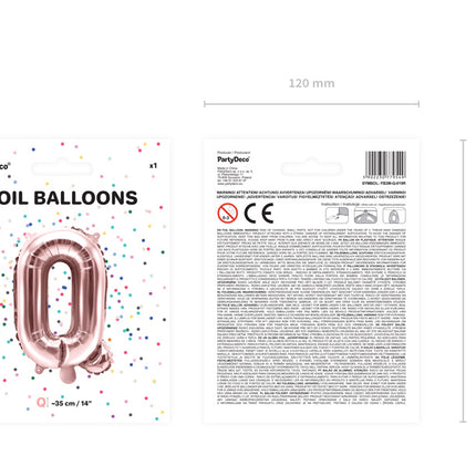 Palloncino in foil Lettera Q Oro Rosa Vuoto 35 cm
