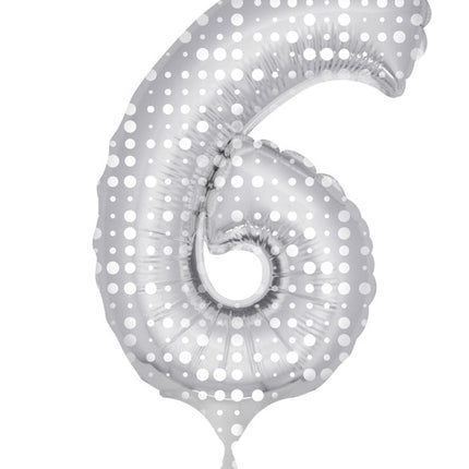 Palloncino in foil Figura 6 Silver Dots XL 86cm vuoto