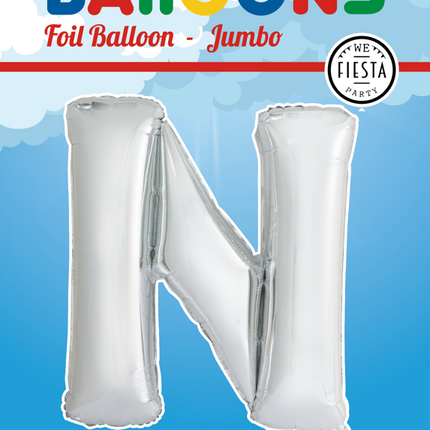 Palloncino in foil Lettera N Argento XL 102cm vuoto