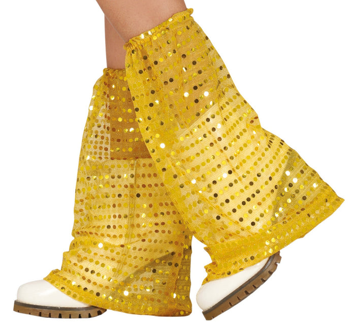 Scaldamuscoli dorati con paillettes e organza