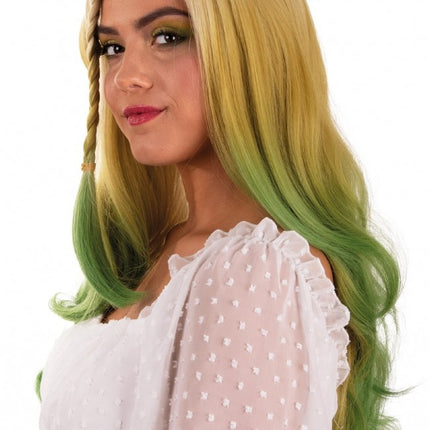 Parrucca lunga con trecce e riccioli bionda e verde