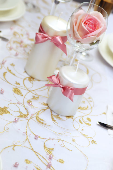 Tessuto Organza Vanilla Creme Fiori Oro 36cm 9m